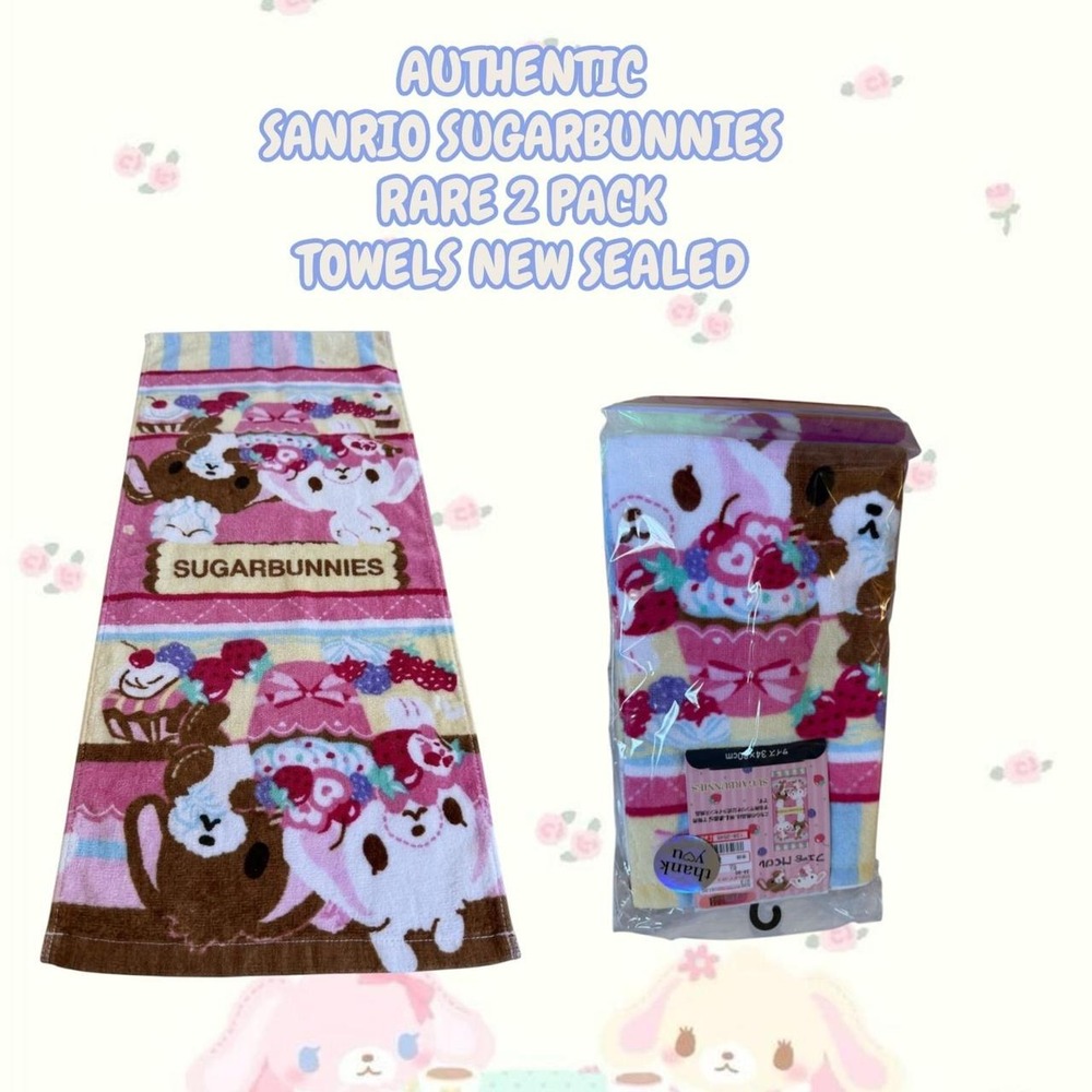 Rare SANRIO SUGARBUNNIES SEALED 2 PACK TOWELS